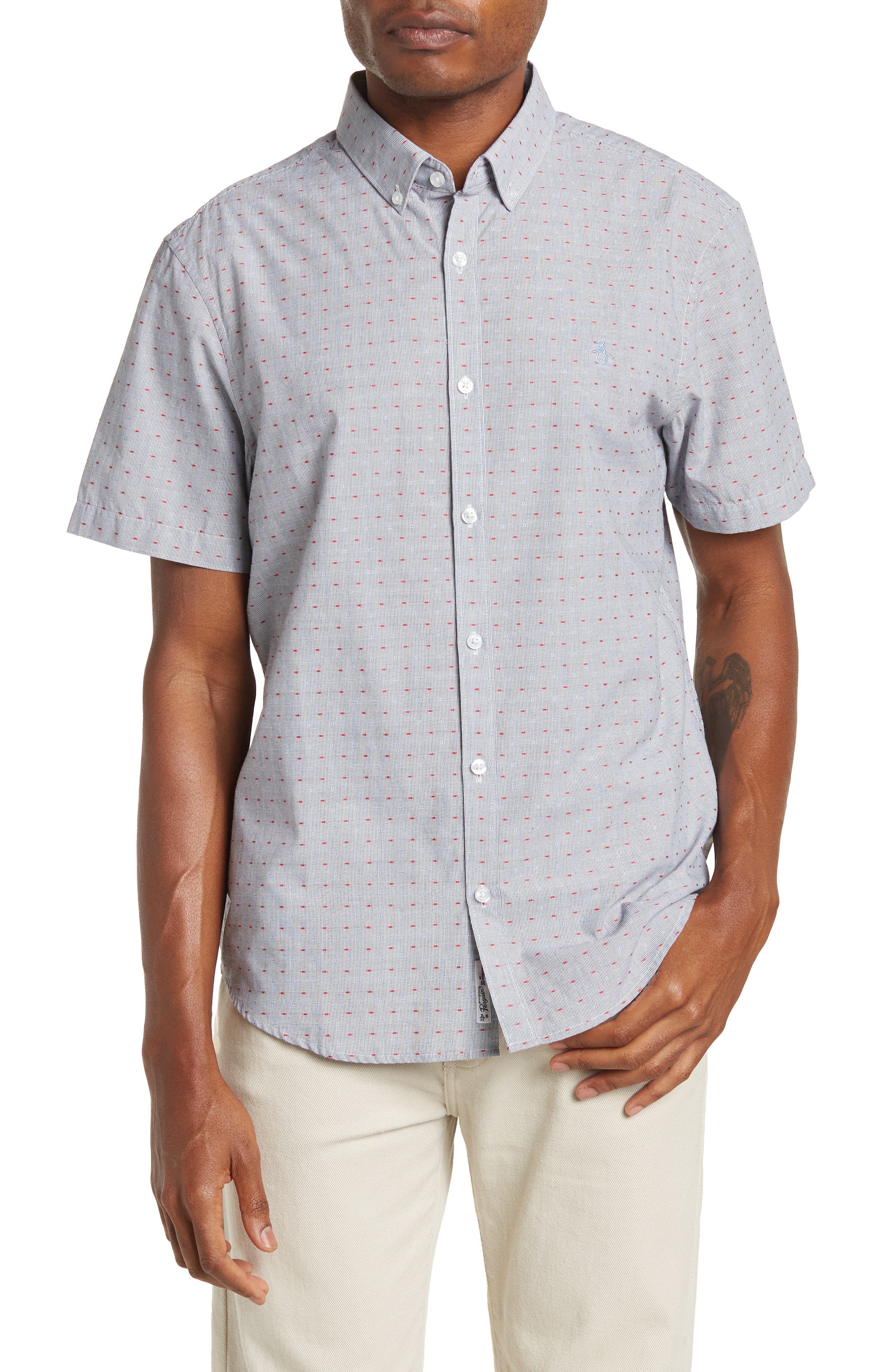 Original Penguin Mens Big and Tall Short Sleeve Knit Button Down 